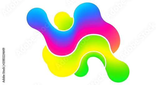 Vibrant Abstract Fluid Shape with Bright Gradient Colors on White. Dynamic Organic Design.