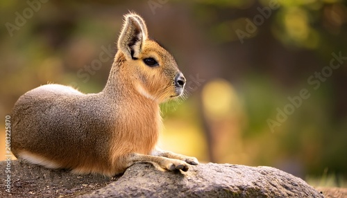 patagonian mara dolichotis patagonum sitting on a rock in a natural habitat showcasing its unique rabbit like and deer like features under soft natural lighting