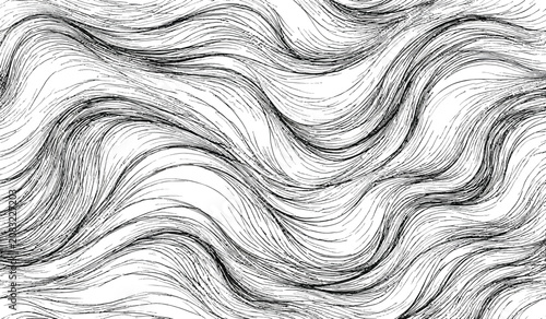 Canvastavla Abstract monochrome pattern of densely packed curved lines resembling flowing wa