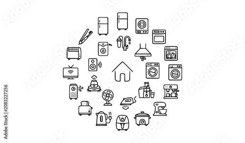 Foto Household and Electric Appliances Black and White Thin Line Vector Icon Set for