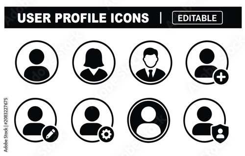 User Profile Icon Pack with Editable Account and Avatar Vector Symbols