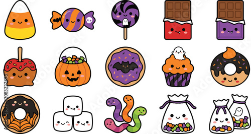 Cute Kawaii Halloween Candy and Sweets Collection for Festive Designs