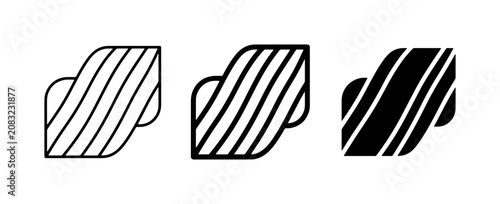 Three Abstract Wave Icons, Line Art and Solid Fill, Minimalist Design Elements