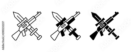 Foto Crossed Rifle and Bayonet Icons, Military Weapon Symbols, Combat and Army Graphi