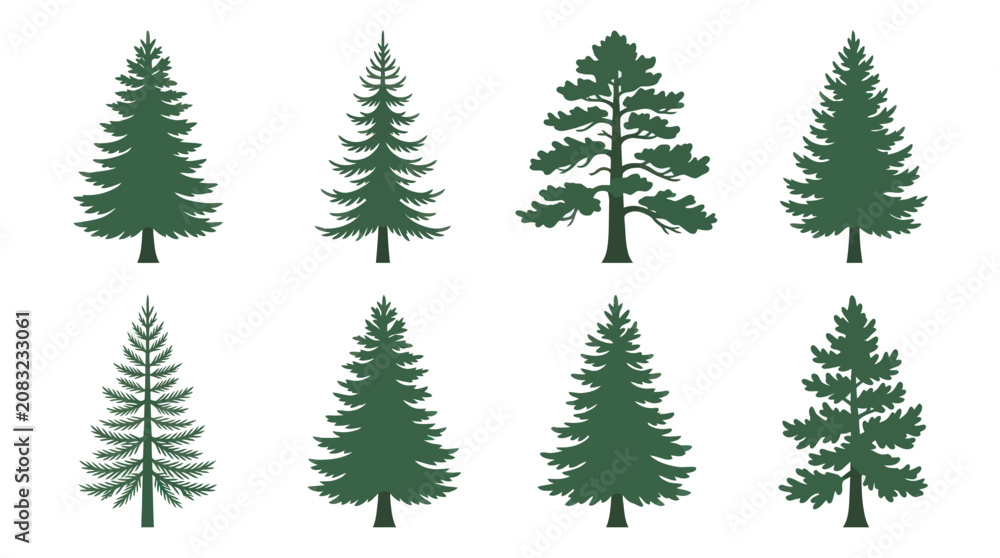 Obraz premium Set of evergreen tree silhouettes