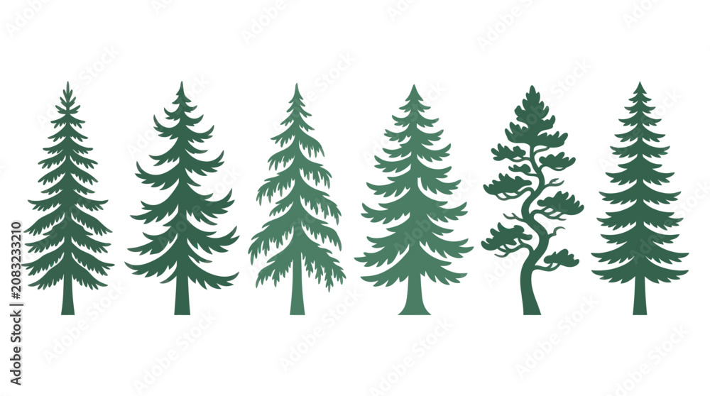 Obraz premium Set of evergreen tree silhouettes