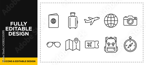 Cuadro en lienzo flat vector illustration line art icon bundle set design illustrating internatio