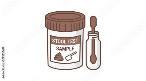 Stool Test Sample Kit Icon: Medical Feces Collection Container with Spoon and Dropper