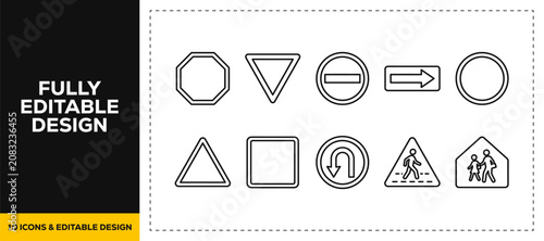 Cuadro en lienzo flat vector illustration line art icon bundle set design covering traffic regula