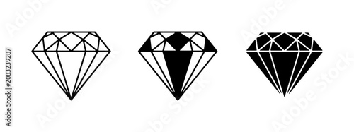 Fotografija Diamond Icons Set: Faceted Gemstone Graphics, Brilliant Cut Vector Illustrations