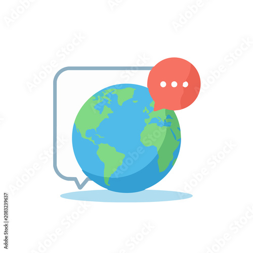 Global Communication Concept Illustration with Earth Globe and Speech Bubbles