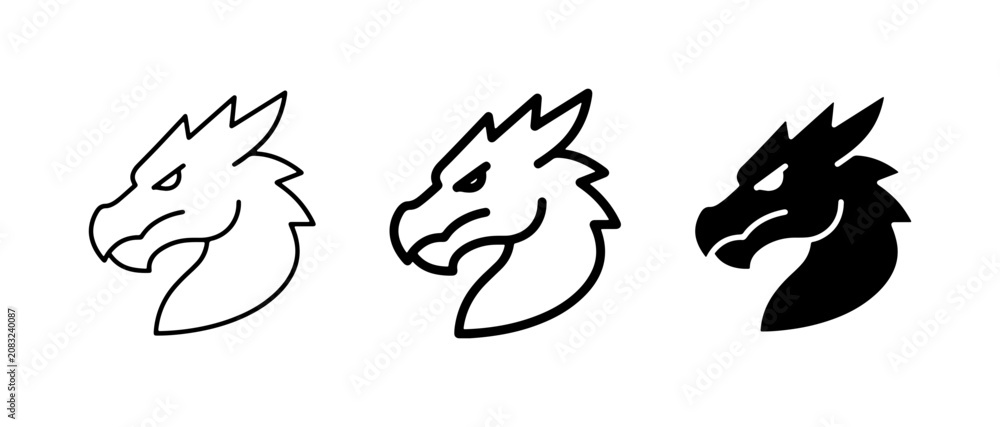 Fototapeta premium Dragon Head Icons, Mythical Creature Vector Graphics, Fantasy Beast Symbols, Fierce Animal Emblems