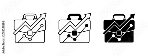 Business Growth Icons: Briefcase with Upward Arrow Graph, Financial Success, Investment Strategy, Data Analysis