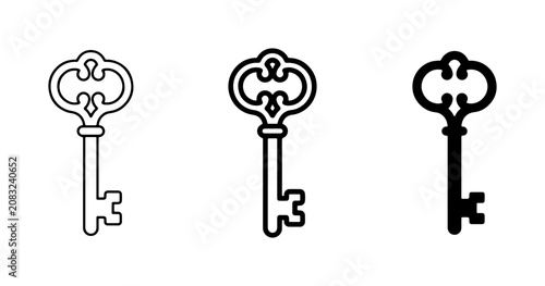 Ornate Vintage Skeleton Keys, Antique Access Symbols, Set of 3 Decorative Vector Icons
