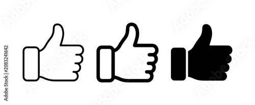Konstfotografi Thumbs up icon set, 3 black hand gesture symbols, social media like button vecto