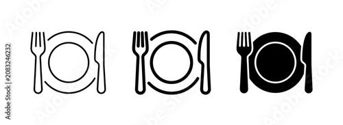 Bild auf Leinwand Minimalist restaurant icons set, plate with fork and knife vector, black and whi