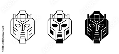 Valokuva Robot head vector icons, futuristic cyborg face mask set, geometric mechanical d