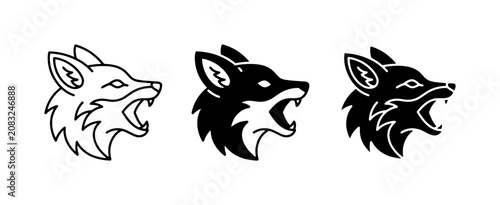 Fotografía Aggressive Fox Head Icons, Fierce Canine Vector Graphics, Wild Animal Symbol Set