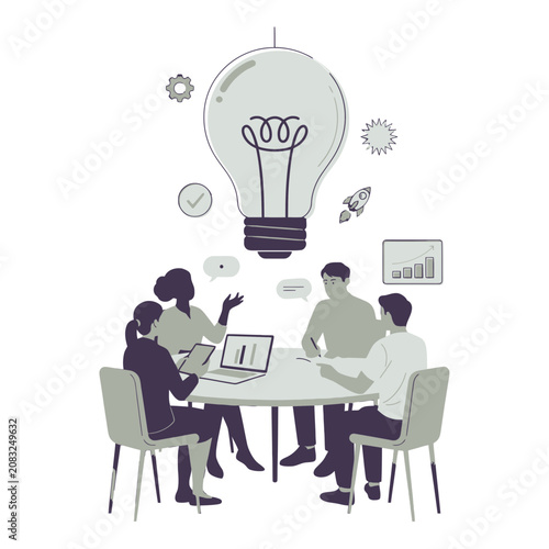 Team meeting with lightbulb and business icons