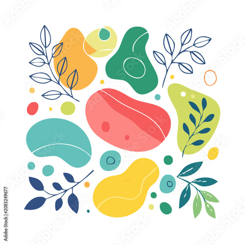 Tropical leaves and flowers flat design vector
