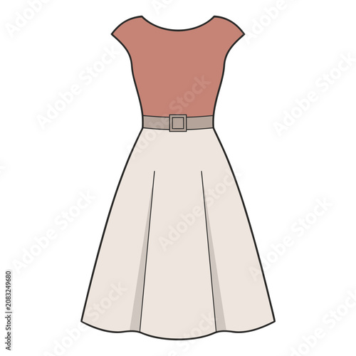 Vector illustration of a two-tone dress with belt