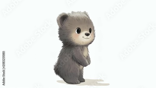 Cute fluffy little bear character spinning and rotating in a full circle animation loop video
