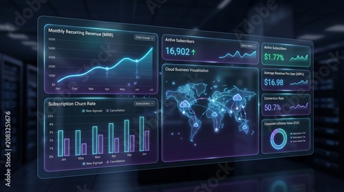 Futuristic data analysis on screens.