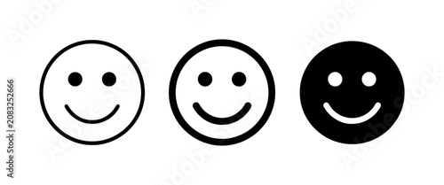 Cuadro en lienzo Three Smiley Face Icons: Outline, Filled Outline, Solid Black, Simple Emoticon S