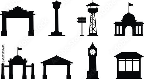 Photos Landmark and city architecture silhouette collection featuring monuments towers