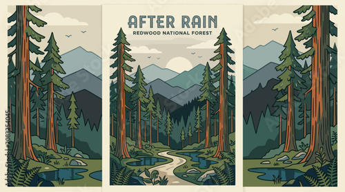 Foto Forest landscape after rain illustration
