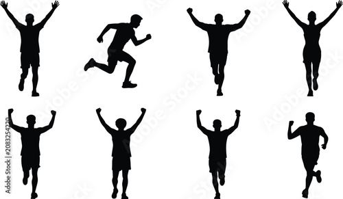 Photos Running athlete silhouette collection featuring victory celebration sprint and f