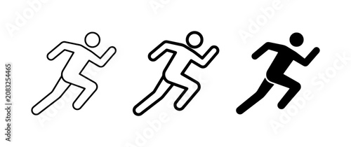 Obraz na płótnie Running man icon set, black runner silhouette and outline vector, sprinting pers