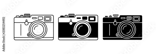 Принти на полотні Vintage rangefinder camera icons, retro film photography equipment set, 3 analog