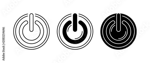 Obraz na płótnie Power button icon set, minimalist start and shutdown symbols, 3 black vector swi