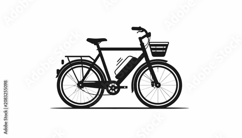 Electric bicycle with basket and battery.