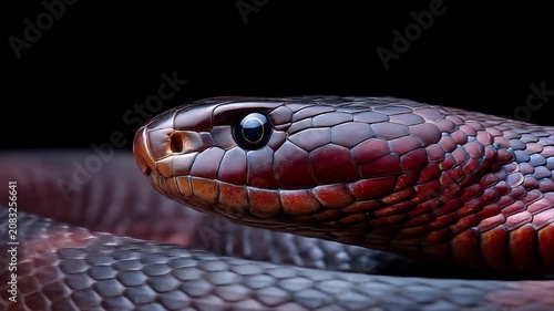 Close up of a snakes head with textured scales and focused eye detail