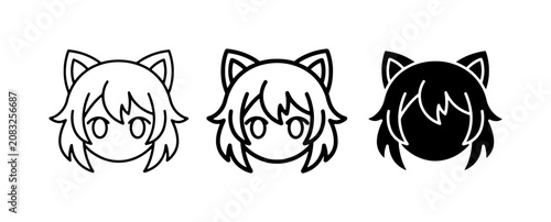 Canvastavla Cute Anime Cat Girl Icons, Kawaii Character Faces, Vector Art Set
