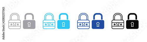 Security padlock icon set featuring keyhole design in outline and solid black graphic style security protection minimalist password encryption isolated business authentication protected
