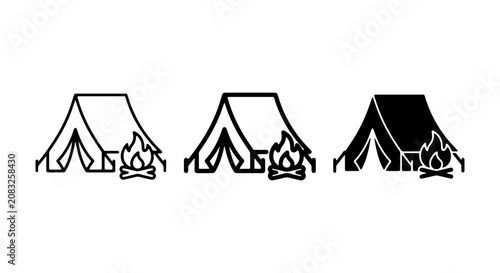 Foto Camping Tent and Campfire Icons Set, Outdoor Adventure Symbols, Vector Graphics