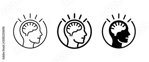 Foto Brainstorming Icons, Idea Generation Symbols, Human Head with Lightbulb Concept