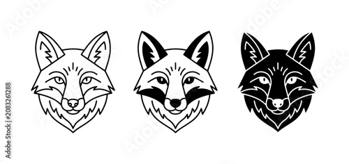 Bild auf Leinwand Fox Head Icons: Line Art, Filled Silhouette, and Detailed Vector Graphics for Wi