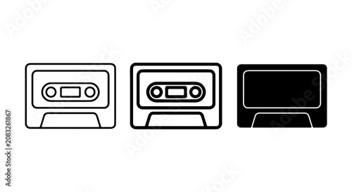 Retro Cassette Tape Icons, Vintage Audio Recording Symbols, Nostalgic Music Playback Vector Set