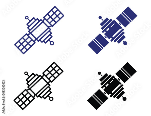 Satellite vector icon black outline and solid design set
