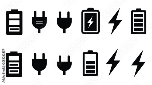 Battery vector icon set representing power energy