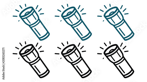 Flashlight vector icon set featuring simple lighting elements