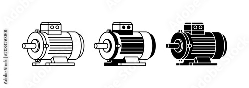 Electric Motor Icons: Industrial Power, Mechanical Engineering, and Energy Generation Vector Set