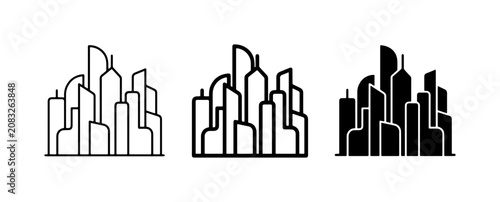 Принти на полотні Modern Cityscape Icons, Urban Skyline Silhouettes, Downtown Buildings Collection