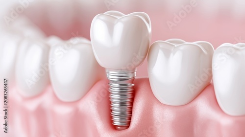 Dental Implant Crown and Teeth Macro Close Up Healthy Gums Medical Prosthetic