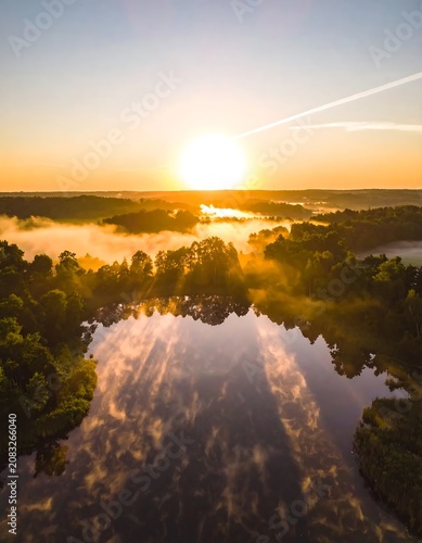 Sunset over serene lake landscape nature.