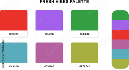 Fotografie Fresh vibes palette featuring vibrant multicolored swatches for digital graphic design and professional color branding
